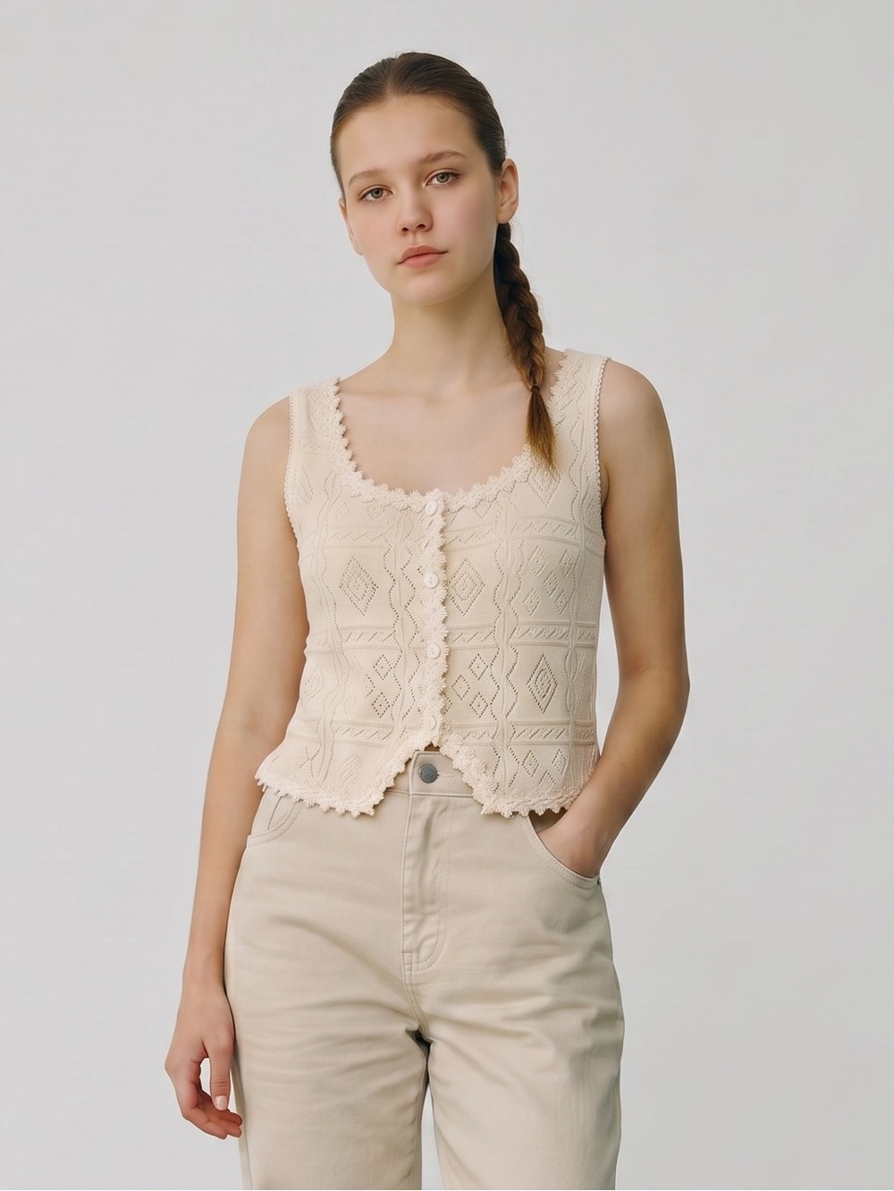 Alania Artsy Lagenlook boho Sleeveless Knit Tank vest. Peruvian Cotton. S